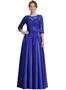 Imagem de Vestido Longo Azul Royal Plus Size - Modelo A Line em Cetim e Renda