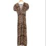 Imagem de Vestido longo decote V manga curta princesa animal print moda feminina