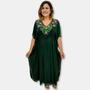 Imagem de Vestido Longo Kaftan Indiano Viscose Liso Bordado Plus Size