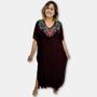 Imagem de Vestido Longo Kaftan Indiano Viscose Liso Bordado Plus Size