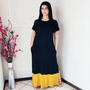 Imagem de Vestido Longo Plus Size Malha Manga Curta Viscolycra Duas Cores com Bolso Preto com Mostarda