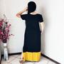 Imagem de Vestido Longo Plus Size Malha Manga Curta Viscolycra Duas Cores com Bolso Preto com Mostarda