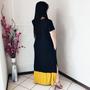 Imagem de Vestido Longo Plus Size Malha Manga Curta Viscolycra Duas Cores com Bolso Preto com Mostarda