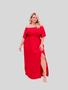 Imagem de Vestido Longo Plus Size Vermelho Com Fenda Babado Manga Godê Natal