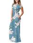 Imagem de Vestido maxi AUSELILY feminino de manga curta floral azul claro