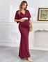 Imagem de Vestido maxi para maternidade AISWI Maxi com faixa de flores cor de vinho