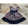 Imagem de Vestido Menina Infantil Elegante Xadrez Listrado Faixa Azul