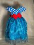 Imagem de Vestido Menina Infantil Tule Elegante Azul Bolinha Branca Galinha Pintadinha