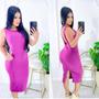 Imagem de Vestido Midi Canelado casual Decote V e Fenda nas Costas Feminino Moda Sexy