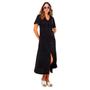 Imagem de Vestido midi feminino botões liso com fenda frontal com forro elegante
