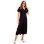 Imagem de Vestido midi feminino botões liso com fenda frontal com forro elegante