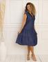 Imagem de Vestido Midi Jeans Feminino Sem Manga Com Babado - Moda Slim e Plus Size
