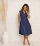 Imagem de Vestido Midi Jeans Feminino Sem Manga Com Babado - Moda Slim e Plus Size
