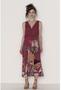 Imagem de Vestido midi viscose estampada decote v com cordão decorativo com tassel