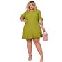 Imagem de Vestido Moda Maior plus size feminino viscolinho soltinho manga ajustável jovial com babado curto