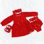 Imagem de Vestido Para Bebê Manga Longa Renda Kit 5 Pçs Vermelho