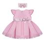 Imagem de Vestido Para Bebê Menina Rosa Luxo 100% Algodão - Caio Baby