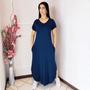 Imagem de Vestido Plus Size Camisetão Longo Maxi Soltinho Azul Marinho