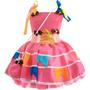 Imagem de Vestido Plus Size de Festa Junina Rosa de Luxo Com Bandeirinhas e Bolsa Confortável Tecido Estica
