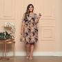 Imagem de Vestido Plus Size Estampado Com Manga Morcego e Elástico na Cintura Estampa Sortida