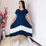 Imagem de Vestido Plus Size Evangelico Mullet Soltinho Gestante de Ponta e Bico nas Laterais Azul e Branco