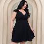 Imagem de Vestido Plus Size Feminino Rodado Decote V Manga c Babados 0535