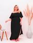 Imagem de Vestido Plus Size Longo Ciganinha Manga Godê Curta Ombro A Ombro Lastex  Midi Fenda Lateral Moda