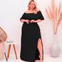 Imagem de Vestido Plus Size Longo Ciganinha Manga Godê Ombro A Ombro Lastex  Midi Envelope Com Fenda Lateral