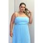 Imagem de Vestido Plus Size Longo Feminino Plissado Tecido Duna Alcinha Moda Elegante Luxo