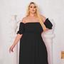 Imagem de Vestido Plus Size Longo Manga Princesa Curta Babado Lastex Tamanho Grande Modelador Festa Madrinha