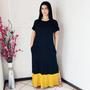 Imagem de Vestido Plus Size Longo Manga Viscolycra Malha com Bolso Bicolor Preto e Mostarda