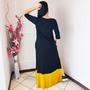 Imagem de Vestido Plus Size Longo Manga Viscolycra Malha com Bolso Bicolor Preto e Mostarda