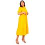 Imagem de Vestido plus size manga curta midi com cinto e saia evase em crepe elegante com forro