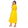 Imagem de Vestido plus size manga curta midi com cinto e saia evase em crepe elegante com forro