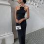 Imagem de Vestido Preto Elegante sem Mangas - Alça Oblíqua, Sem Costas, para Formatura e Festa