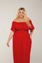 Imagem de Vestidos Plus Size Vermelho Natal Longo Vários Modelos Fenda Babado Ombro a Ombro