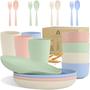 Imagem de Wheat Straw Dinnerware Sets, Homienly Conjunto 20pcs Pratos Taças Copos Talheres Reutilizáveis