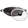 Imagem de Wok tramontina paris em alumínio com revestimento interno e externo em antiaderente starflon max chumbo com tampa de vidro 36 cm 6,0 l