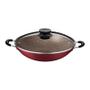Imagem de Wok tramontina paris em alumínio com revestimento interno e externo em antiaderente starflon max vermelho com tampa de vidro 32 cm 4,4 l