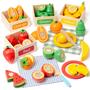 Imagem de Wooden Play Food Set Busy Edition com tiras autocolantes para crianças de 3 a 5 anos