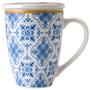 Imagem de Xícara Caneca de Porcelana para Chá 310ml com Tampa e Infusor Inox Lisboa Lyor Azul