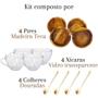 Imagem de Xicara chá com pires de madeira colher de coração para mesa
