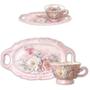 Imagem de Xícara de Café Lady 80 ml com Bandeja de Lanche Porcelana Oval Pintada à Mão ROSAS BRANCA ROSA - ROSA