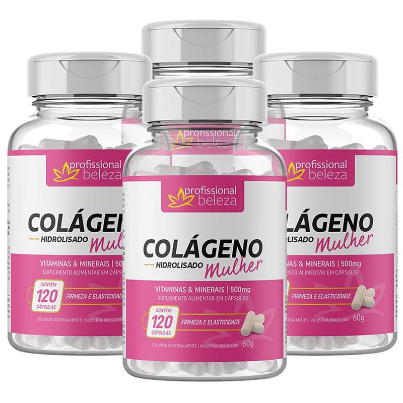 04 Colágeno Hidrolisado Mulher Profissional Beleza 120 Cápsulas ...