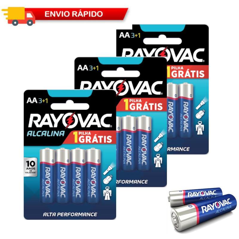 12 Pilhas AA Alcalina Rayovac Alta Performance Dura Mais - Pilhas ...