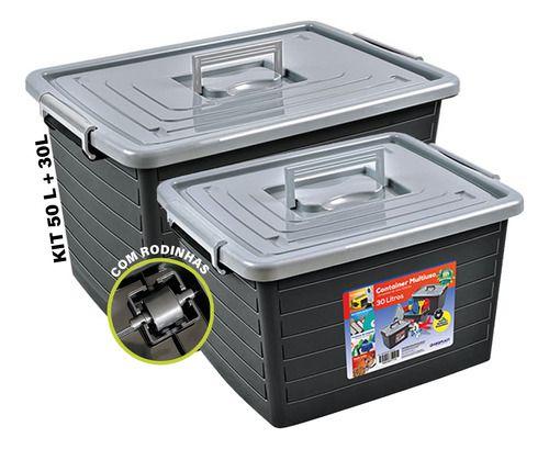 2 Caixa Organizadora Multiuso 50l+30l Plástica Reforçada Kit - ARQPLAST ...
