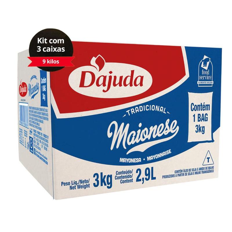 3Un Maionese DAjuda Caixa 3Kg Para Restaurante Lanches Petiscos Pastéis