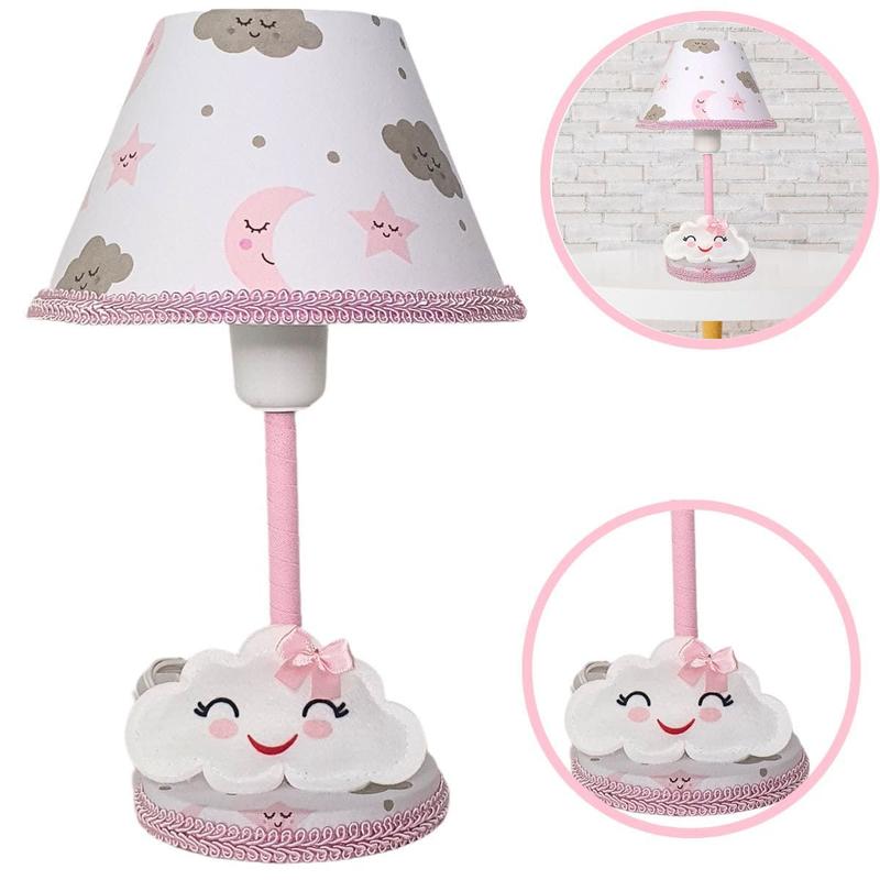 Abajur Infantil Luminaria Para Quarto Bebê Mesa Nuvem Menina - Erich ...