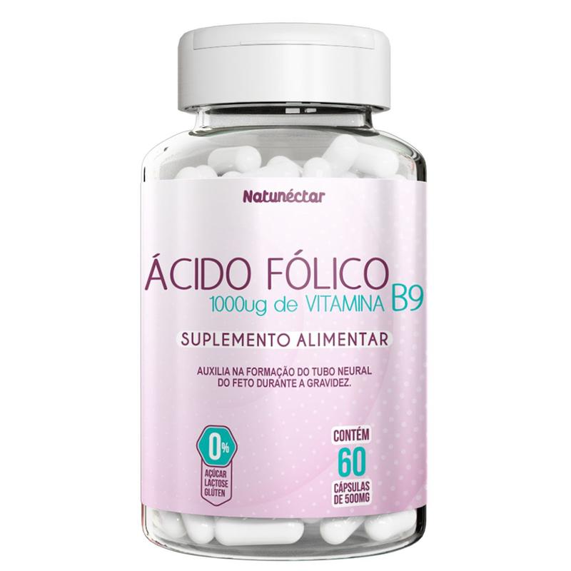 Ácido Fólico Ativo 60 Cápsulas Gestante 1000ug Vitamina B9 Suplemento ...
