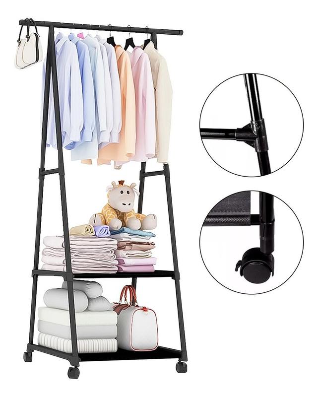 Arara De Roupas Multiuso Portátil Com Rodinhas Organização Preto ...